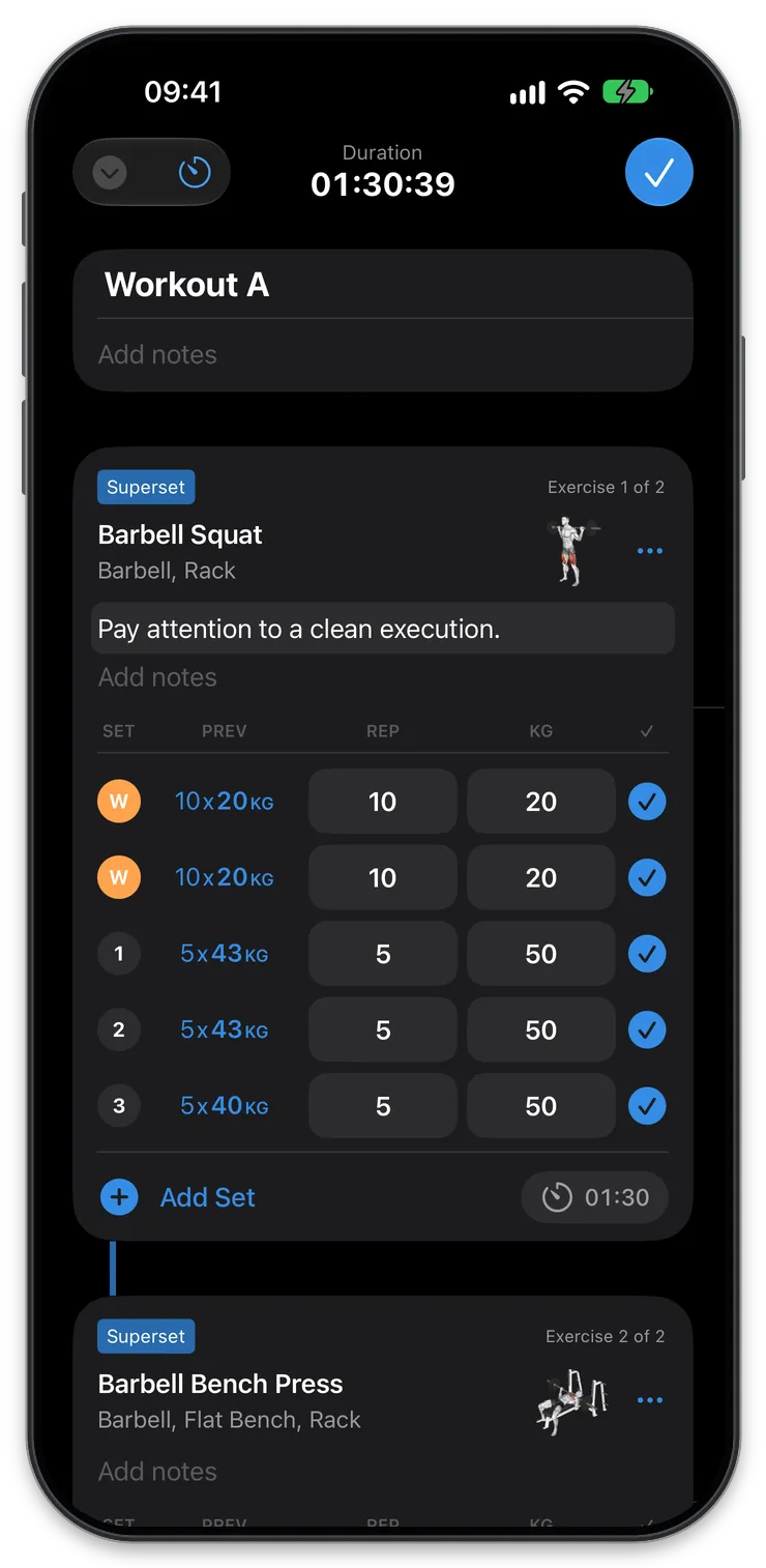 Liftlog+ workout tracking on iOS