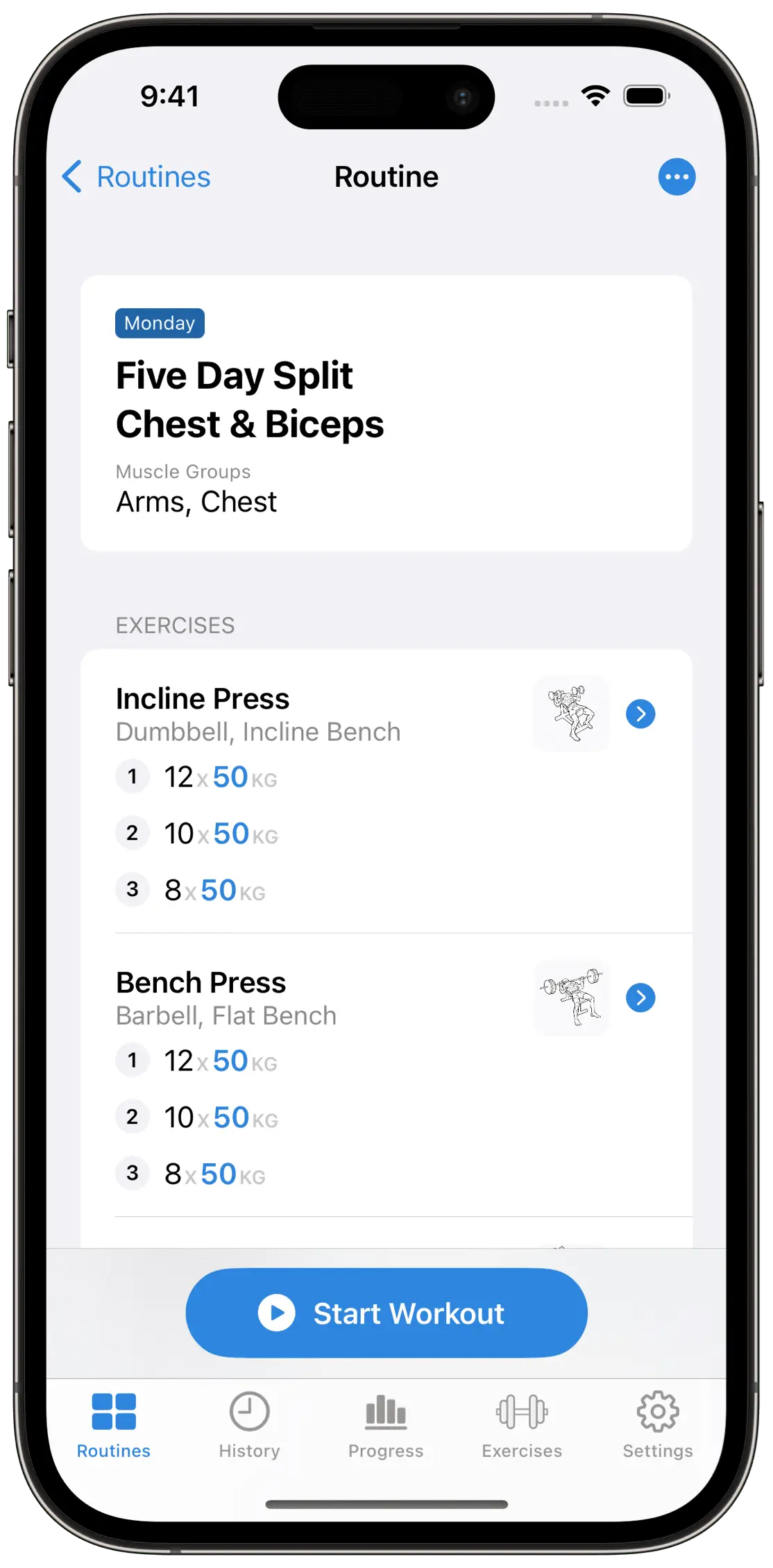 Plan Workouts Screen on iOS