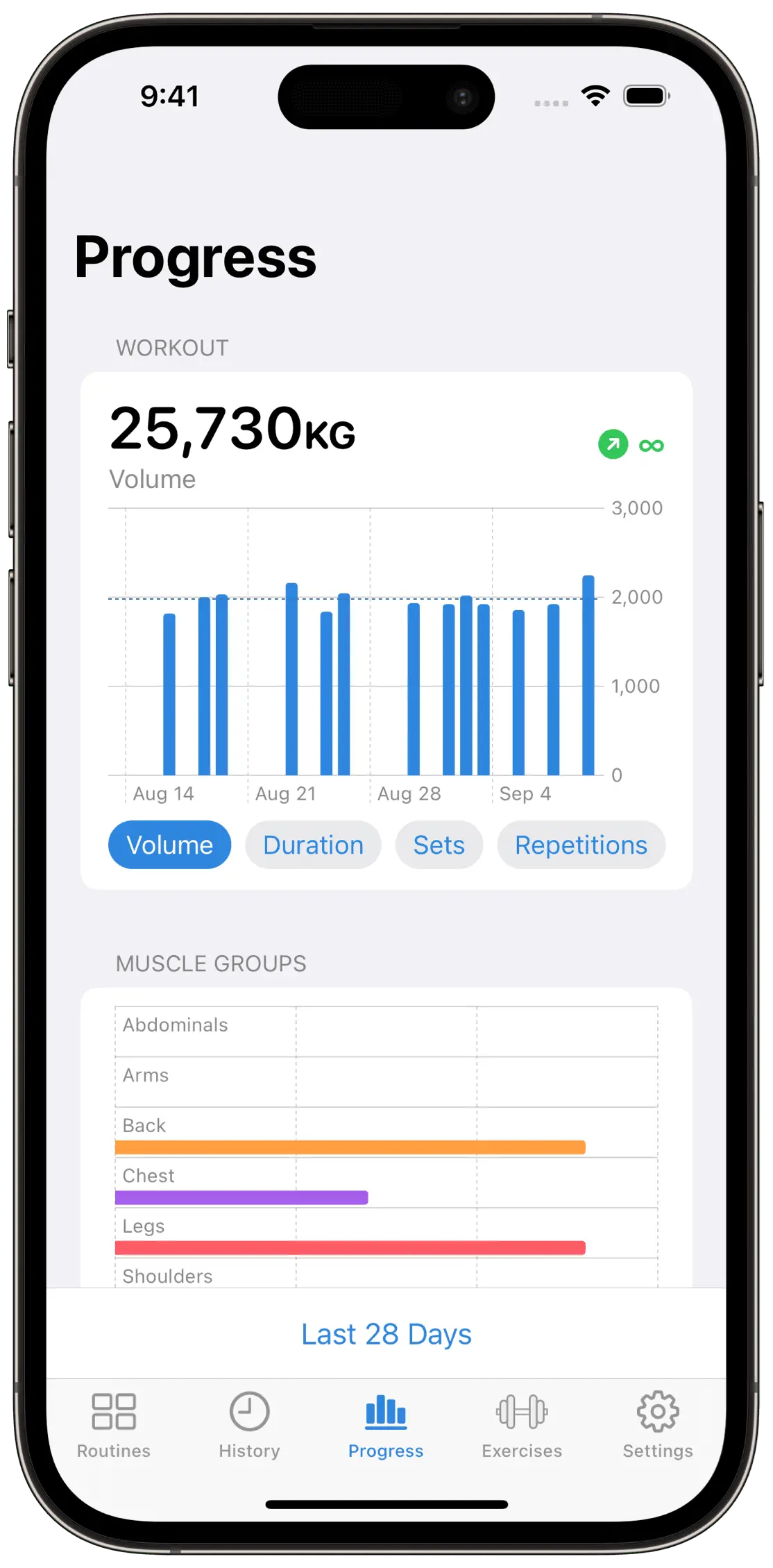 Workout Progress Screen on iOS